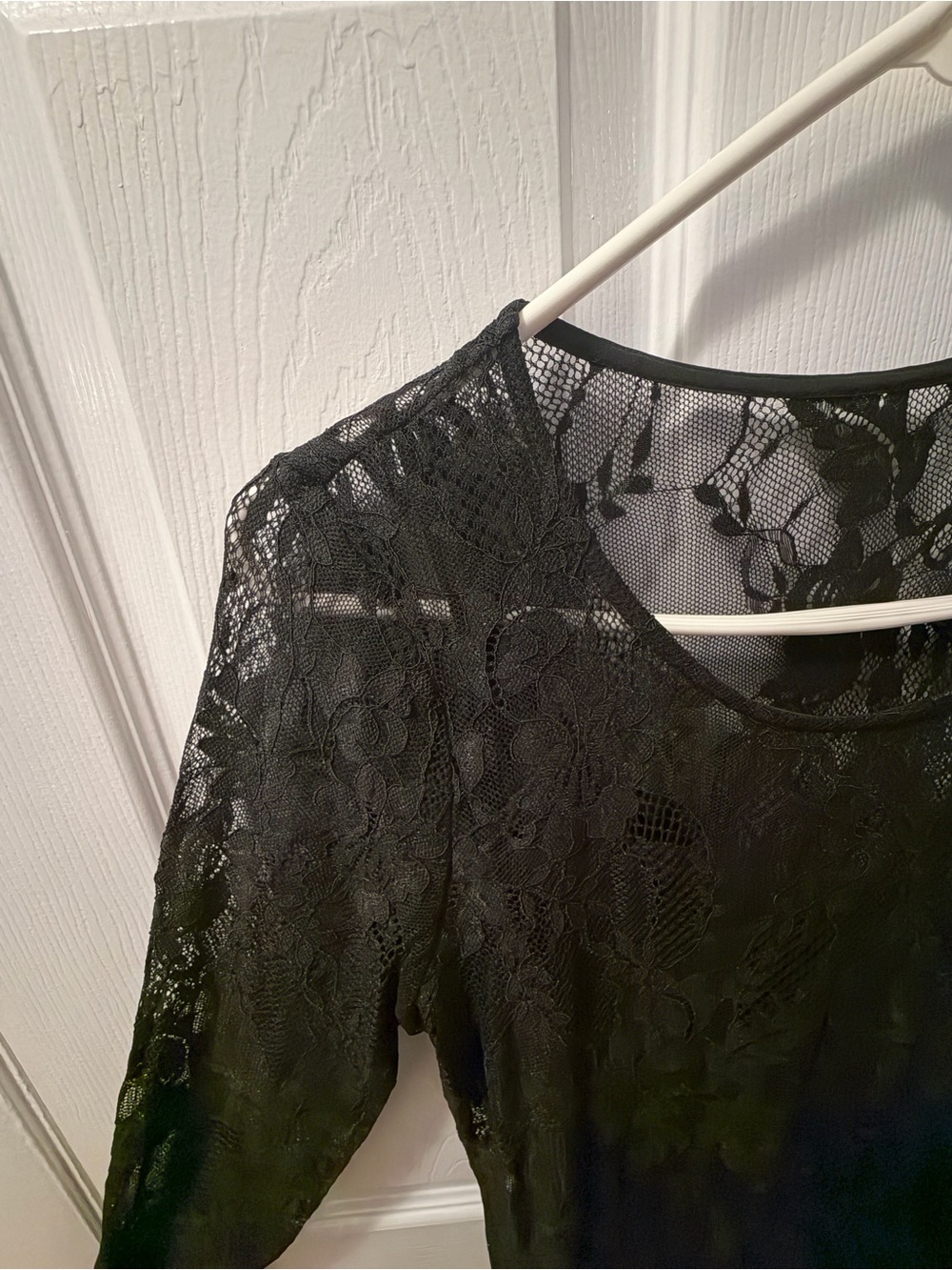 Express Black Floral Lace Long-Sleeve Top